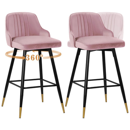 Bekrvio Upgraded Velvet Bar Stools Set of 2 – 360° Swivel Bar Chairs with Back & Footrest, Modern Kitchen Island Breakfast Stools, Support 150kg – New Version, Black