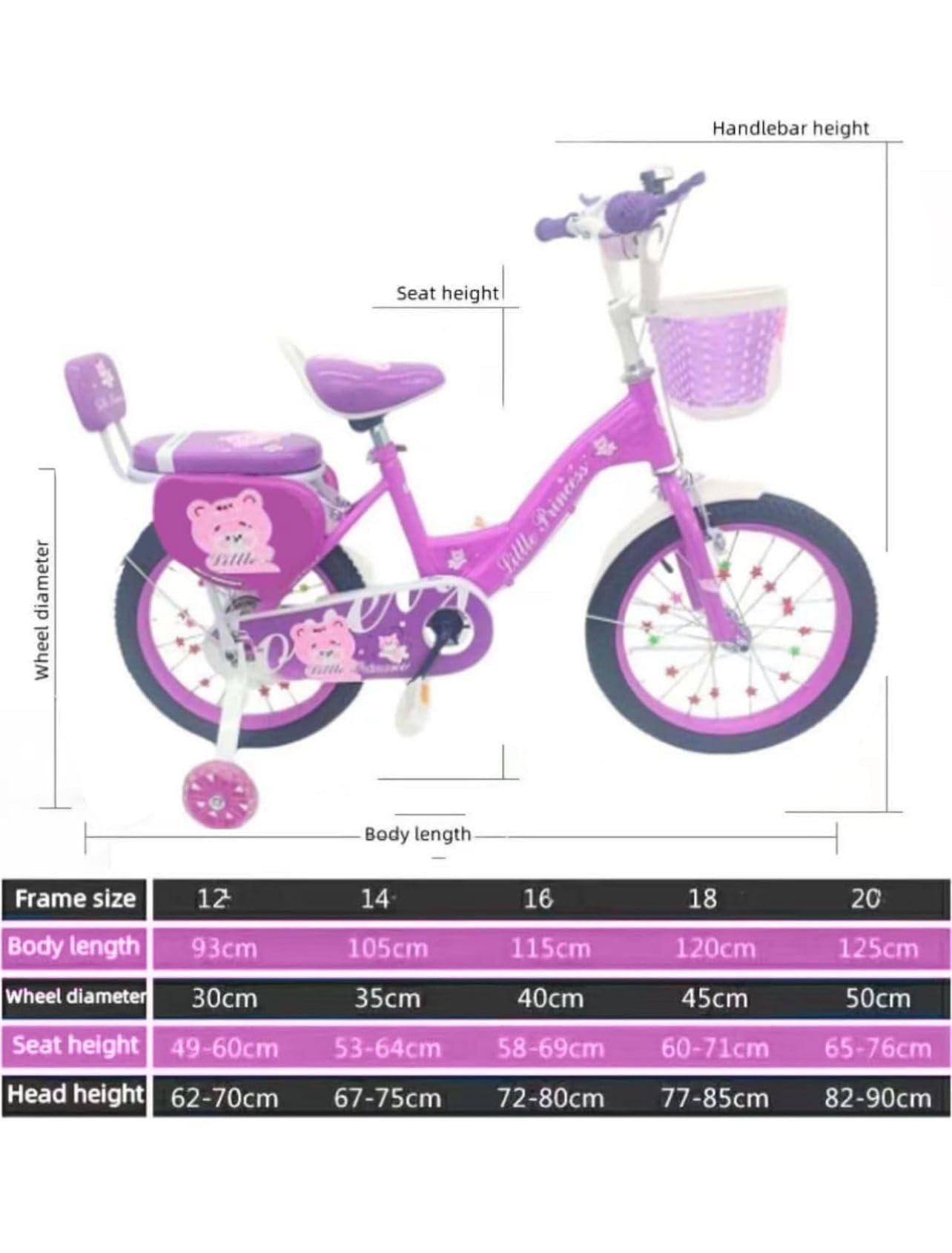 Girls Bike Purple, 12/14/16/18/20 Inch, Kids Bike, Purple Children's Bicycle, Kids Bicycle, Child Road Bike, Adjustable Bike 2-12 Years Old, Training Wheel, Stabilisers, Basket, Tool Kit