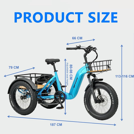 REVOM Electric Trike Cargo E-bike, with 48V15Ah Lithium Battery&250W High-Speed Motor&7-Speed Shifter and 20x4.0 inch Kenda Tyre,Riding Range 50-80km,Adult Electric Tricycles for Men and Women UK.