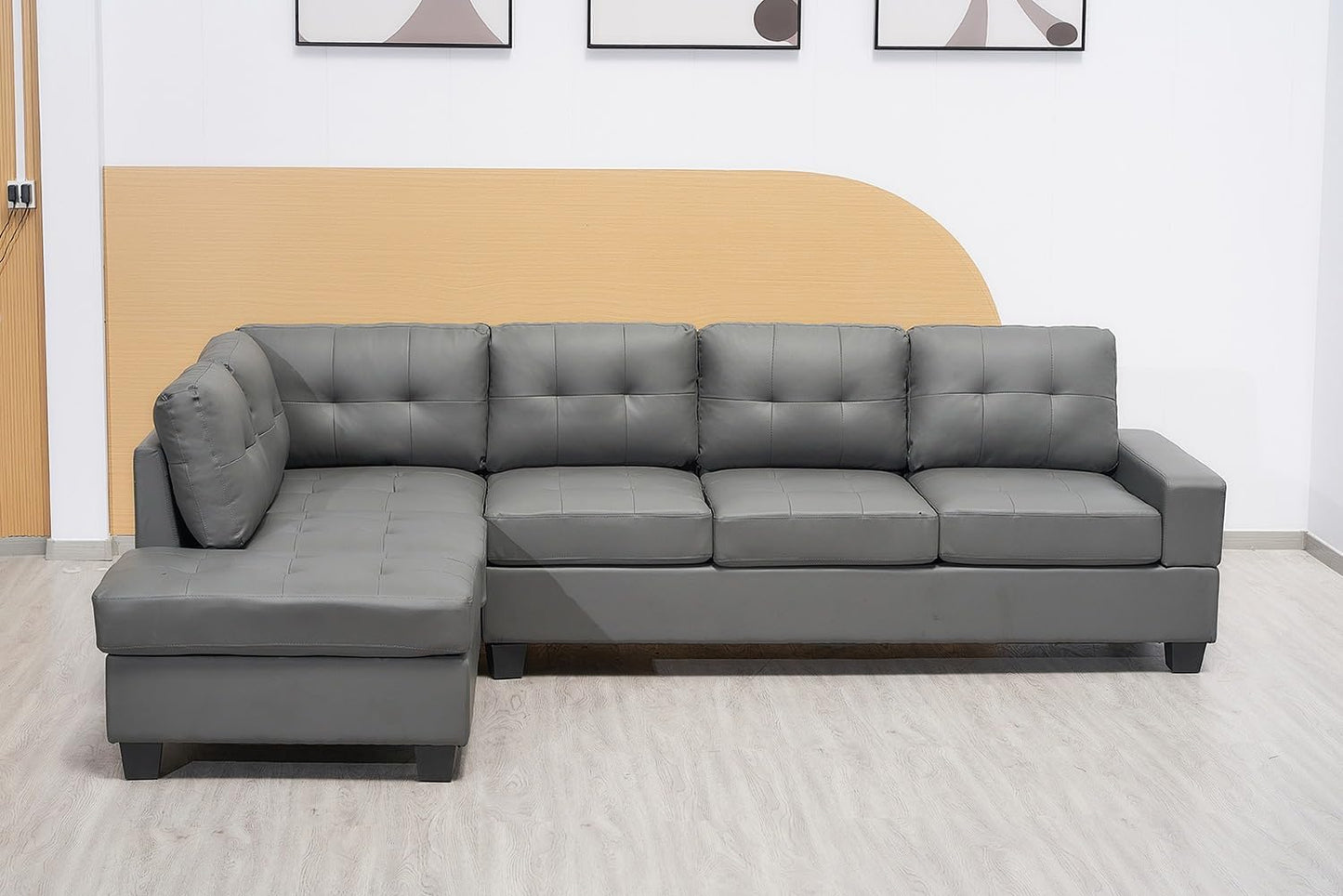 Western Grey Fabric Corner Sofa suite With Drop Down Cup Holder And Ottoman for livingrooms -Cheap sofas & couches-3020 (Grey Fabric, Right Hand Side)