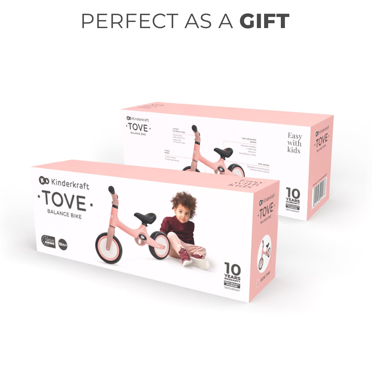 Kinderkraft TOVE Balance Bike, from 1.5 years, light balance bike, children's bike, adjustable seat, easy assembly, limited steering angle, non-slip rubber handles, Mint