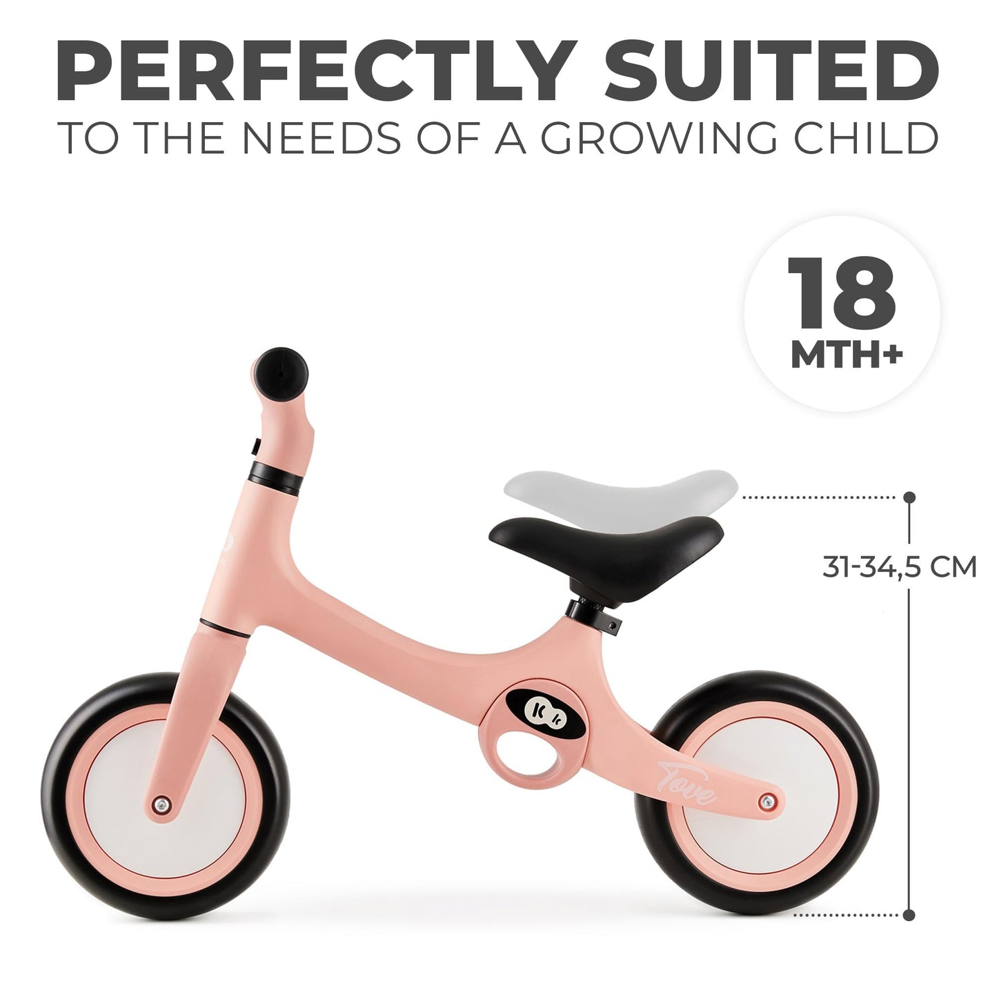Kinderkraft TOVE Balance Bike, from 1.5 years, light balance bike, children's bike, adjustable seat, easy assembly, limited steering angle, non-slip rubber handles, Mint
