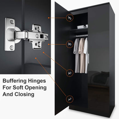 ELEGANT 3 Pieces Bedroom Furniture Sets High Gloss Soft Close Wardrobe with Mirror + 4 Storage Drawer Chest of Drawers Bedside Cabinet, Black and Set