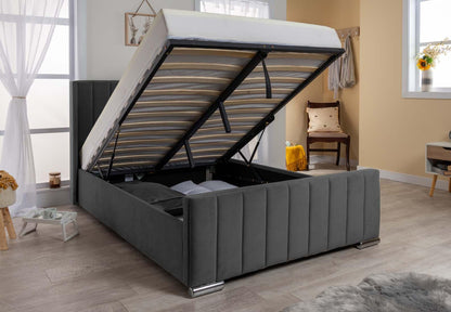 Wing Panel Ottoman Storage Bed (Gas Lift), Sleep Factorys Madison Steel Plush Velvet Upholstered Bed Frame - 6ft Super King (180 x 200 cm)