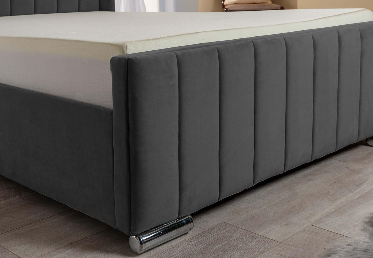 Wing Panel Ottoman Storage Bed (Gas Lift), Sleep Factorys Madison Steel Plush Velvet Upholstered Bed Frame - 6ft Super King (180 x 200 cm)