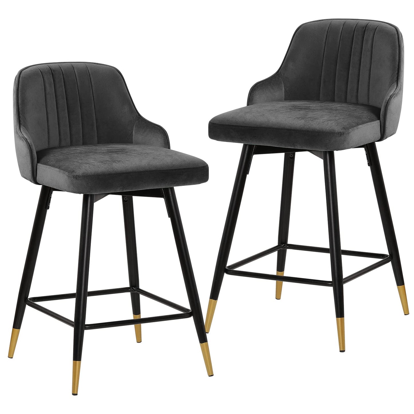 Bekrvio Upgraded Velvet Bar Stools Set of 2 – 360° Swivel Bar Chairs with Back & Footrest, Modern Kitchen Island Breakfast Stools, Support 150kg – New Version, Black