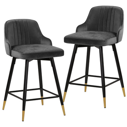 Bekrvio Upgraded Velvet Bar Stools Set of 2 – 360° Swivel Bar Chairs with Back & Footrest, Modern Kitchen Island Breakfast Stools, Support 150kg – New Version, Black