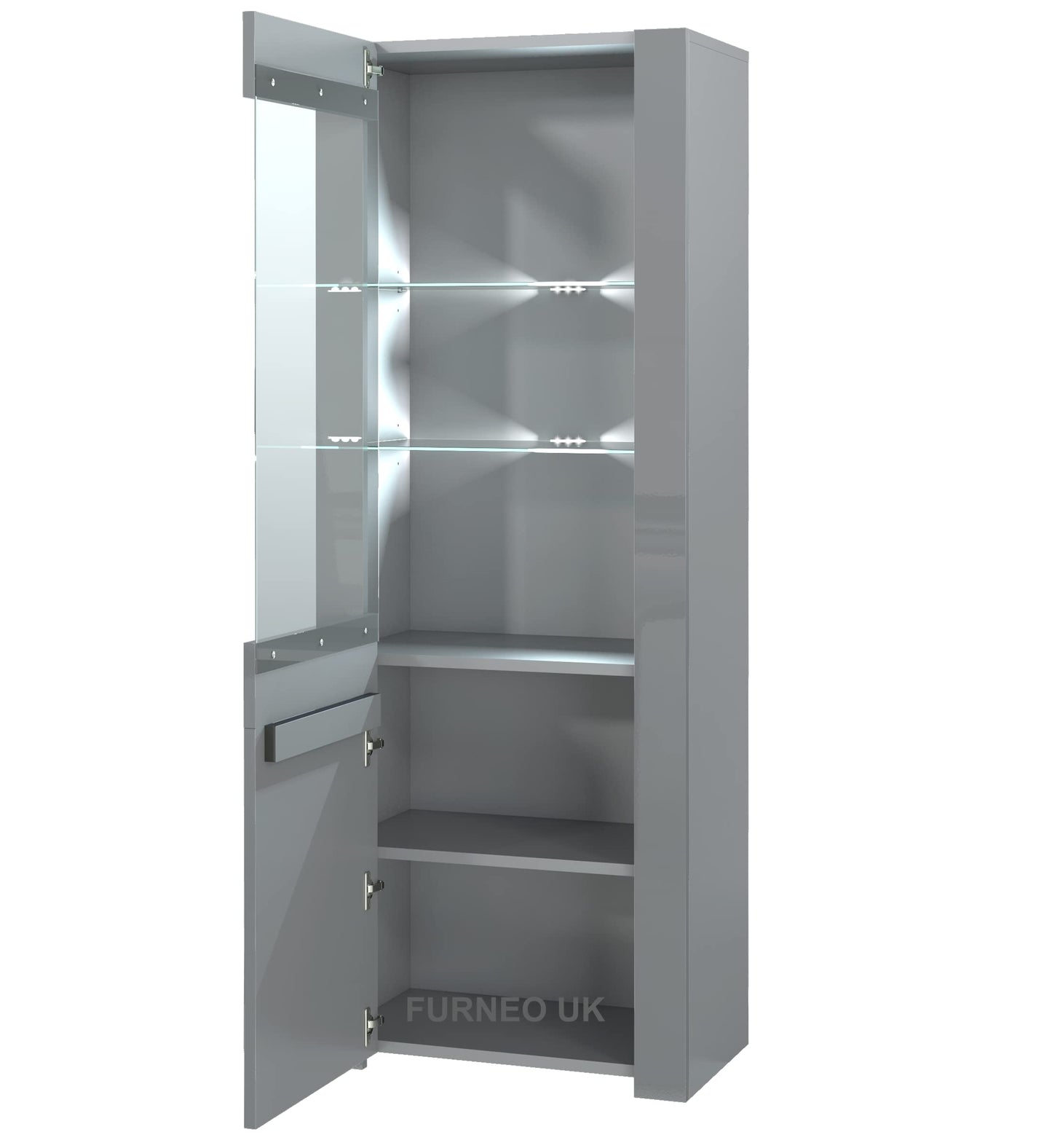 High Gloss & Matt Grey Living Room Set TV Stand Display Cabinets MilanoG White LED Lights