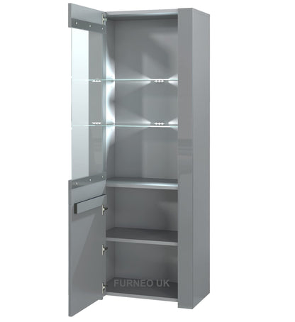 High Gloss & Matt Grey Living Room Set TV Stand Display Cabinets MilanoG White LED Lights