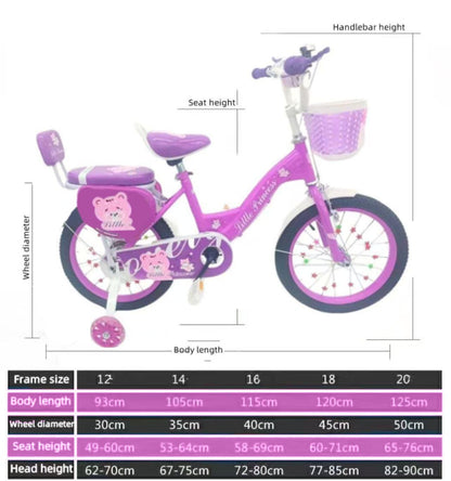 Girls Bike Purple, 12/14/16/18/20 Inch, Kids Bike, Purple Children's Bicycle, Kids Bicycle, Child Road Bike, Adjustable Bike 2-12 Years Old, Training Wheel, Stabilisers, Basket, Tool Kit