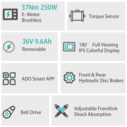 ADO Air 20S Folding E-Bike, 20" Electric Bike, Ultra Light Weight 18.5 KG Electric Bicycle, Carbon Belt/Adjustable Shock Absorption/LCD Display/ Disc Brakes/APP Intelligent(Shock Absorption Version)