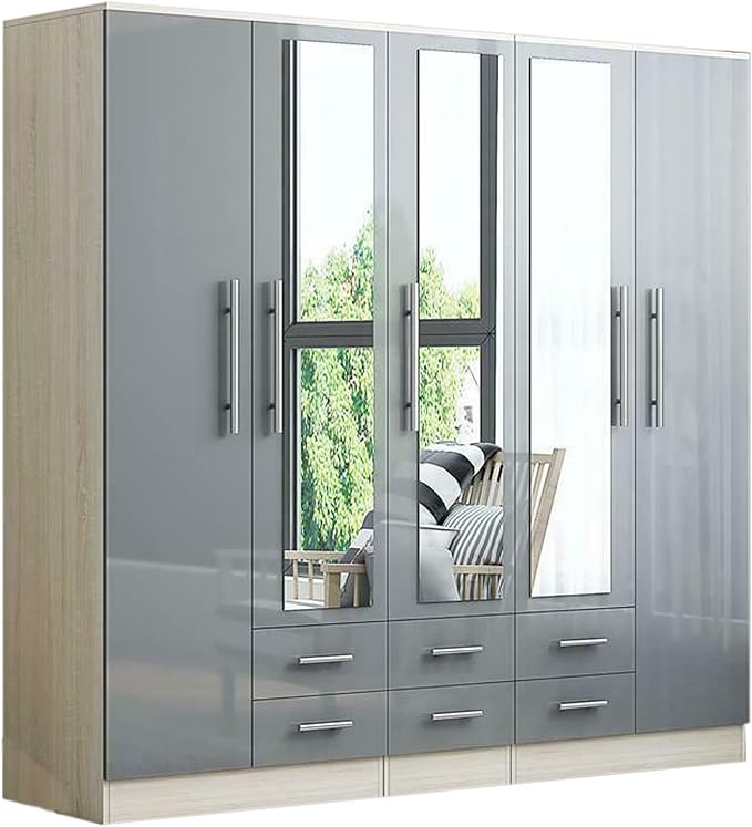 High Gloss Grey 5 Door Wardrobe