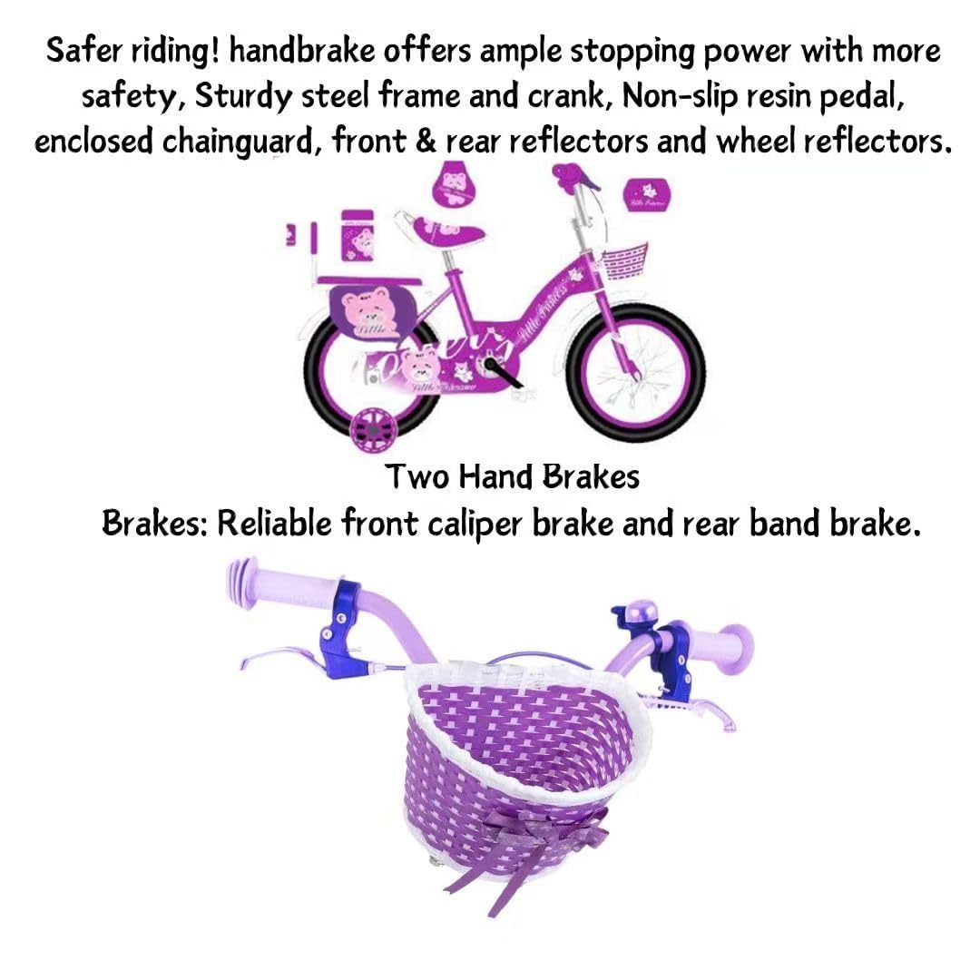 Girls Bike Purple, 12/14/16/18/20 Inch, Kids Bike, Purple Children's Bicycle, Kids Bicycle, Child Road Bike, Adjustable Bike 2-12 Years Old, Training Wheel, Stabilisers, Basket, Tool Kit