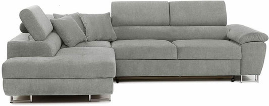 Ashbourne Sofa Bed with Storage | Corner Sofa | Double Sofa Bed | Grey or Grey & Black Fabric | Warranty Included (Left Hand Facing, Grey)