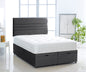 Plush Velvet Ottoman Divan Bed Foot Lift Open With 1000 Pocket Mattress And Horizontal Lined Headboard | Gas Lift Ottoman Storage Divan Bed Set (Silver, 5.0FT King Size)