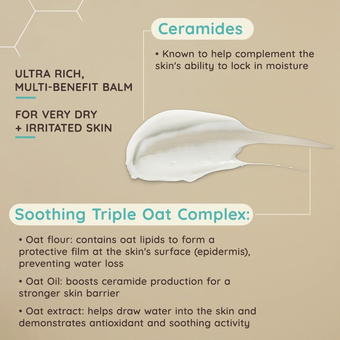 Aveeno Face Calm+Restore Rich Oat Moisturising Balm (1x 50ml), 24-Hour Hydration Face Moisturiser with Triple Oat Complex, Face Care Soothes and Hydrates Irritated, Very Dry, and Sensitive Skin