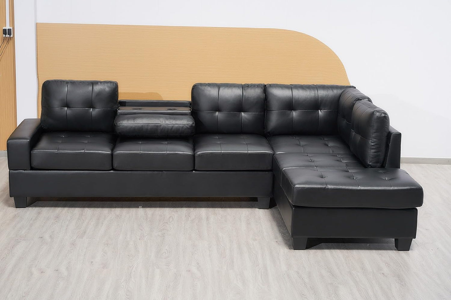 Western Grey Fabric Corner Sofa suite With Drop Down Cup Holder And Ottoman for livingrooms -Cheap sofas & couches-3020 (Grey Fabric, Right Hand Side)
