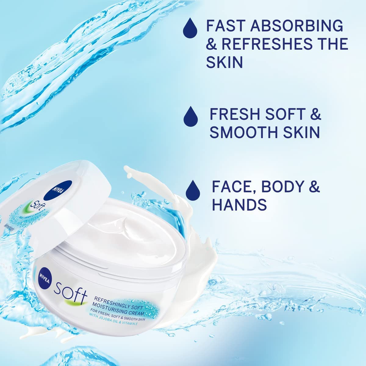NIVEA Soft Moisturising Cream (500ml), A Moisturising Cream for Face, Body and Hands with Vitamin E and Jojoba Oil, Hand Cream Moisturises Deeply, All-Purpose Day Cream, 500 ml (Pack of 1) white