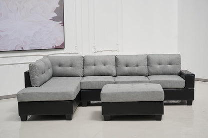 Western Grey Fabric Corner Sofa suite With Drop Down Cup Holder And Ottoman for livingrooms -Cheap sofas & couches-3020 (Grey Fabric, Right Hand Side)