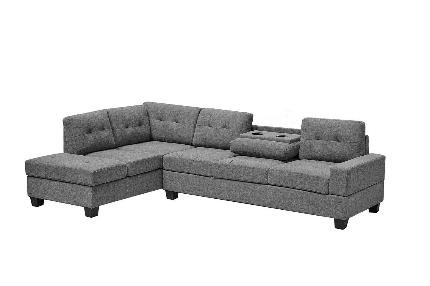 Western Grey Fabric Corner Sofa suite With Drop Down Cup Holder And Ottoman for livingrooms -Cheap sofas & couches-3020 (Grey Fabric, Right Hand Side)