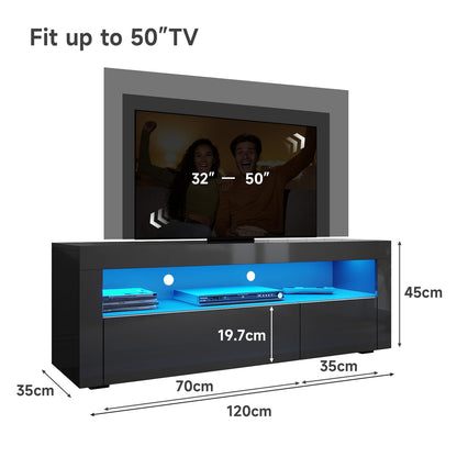 ELEGANT 1200mm LED TV Cabinet Modern White Gloss TV Stand with Ambient Lights for Living Room and Bedroom with Storage Furniture for 32 40 43 50 inch 4k TV