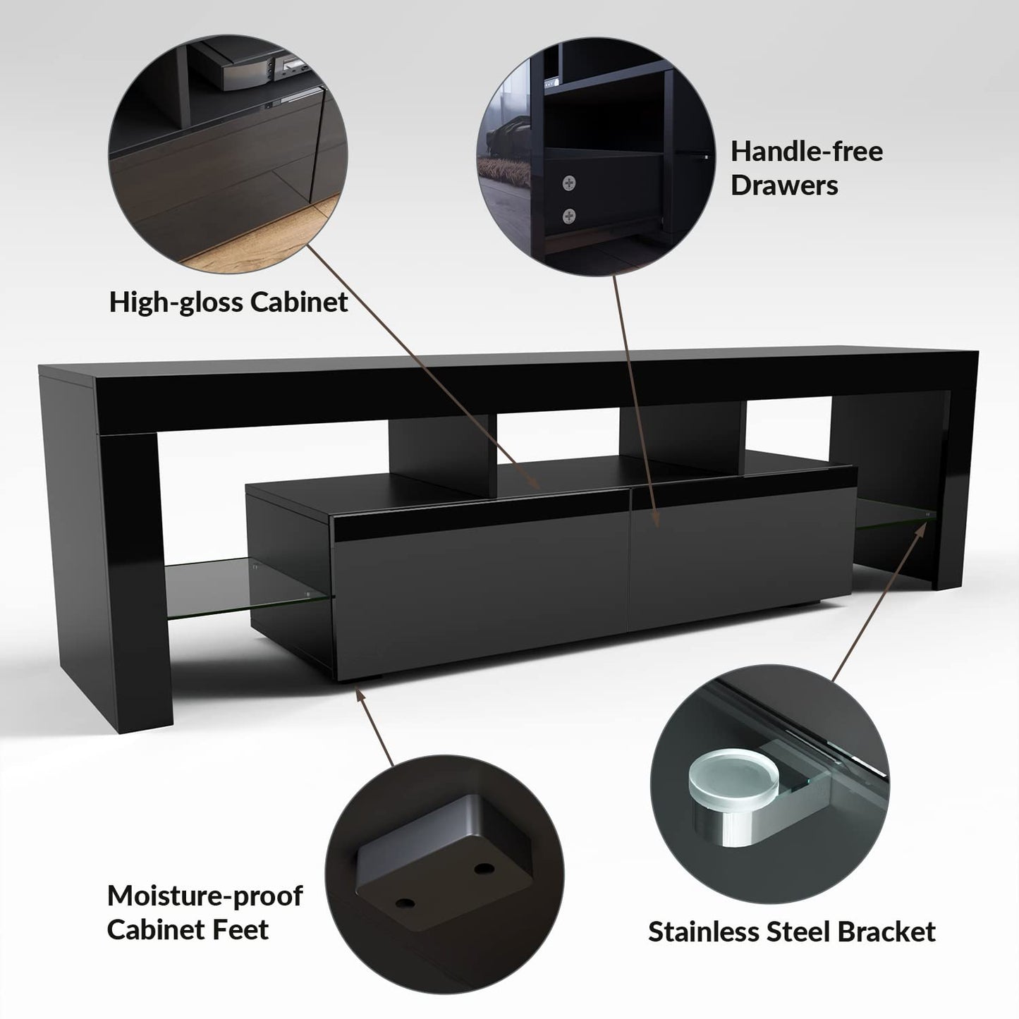 ELEGANT 1200mm LED TV Cabinet Modern White Gloss TV Stand with Ambient Lights for Living Room and Bedroom with Storage Furniture for 32 40 43 50 inch 4k TV