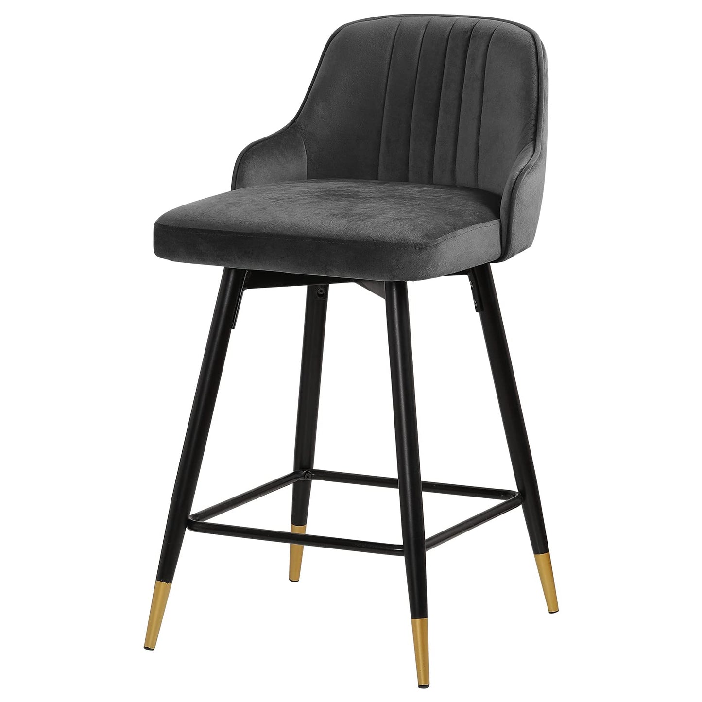 Bekrvio Upgraded Velvet Bar Stools Set of 2 – 360° Swivel Bar Chairs with Back & Footrest, Modern Kitchen Island Breakfast Stools, Support 150kg – New Version, Black