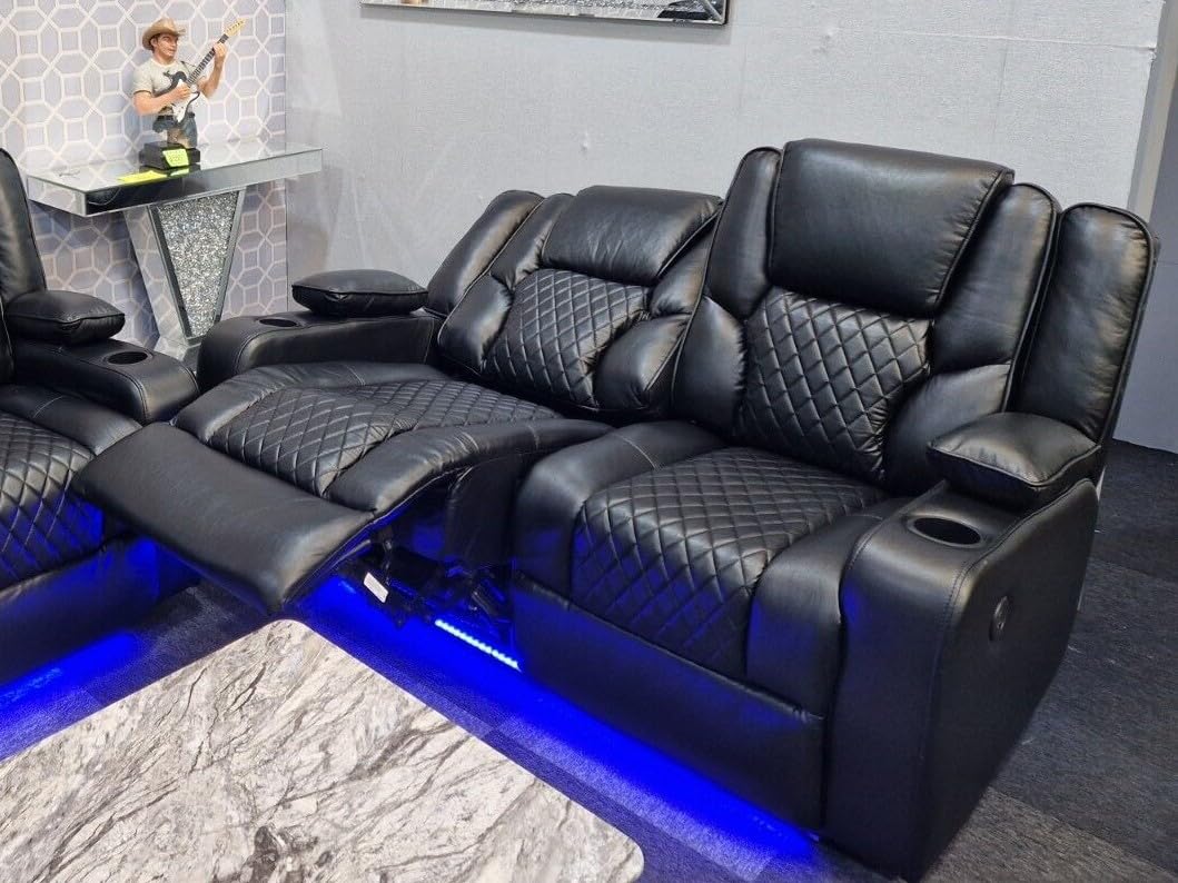 Orlando - Electric Recliners Sofa With Cupholders - 3+2 Seater Sofa Grey/LED Lights/Wireless Charging (Grey)