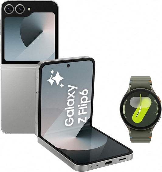 Samsung Galaxy Z Flip6 AI Smartphone, Unlocked Android Smartphone, 512GB Storage, Silver Shadow and Watch7, Smart Watch, 40mm, Green (UK Version)