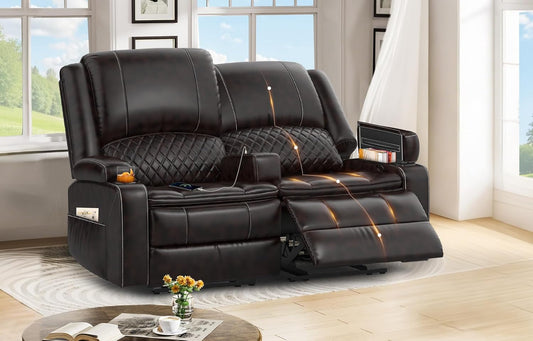 2 Seat Recliner Sofa, Reclining Loveseat with USB Charge Ports, 3 Cup Holders, 2 Side storage Pockets Recliner Love Seat Couches for Living Room, RV
