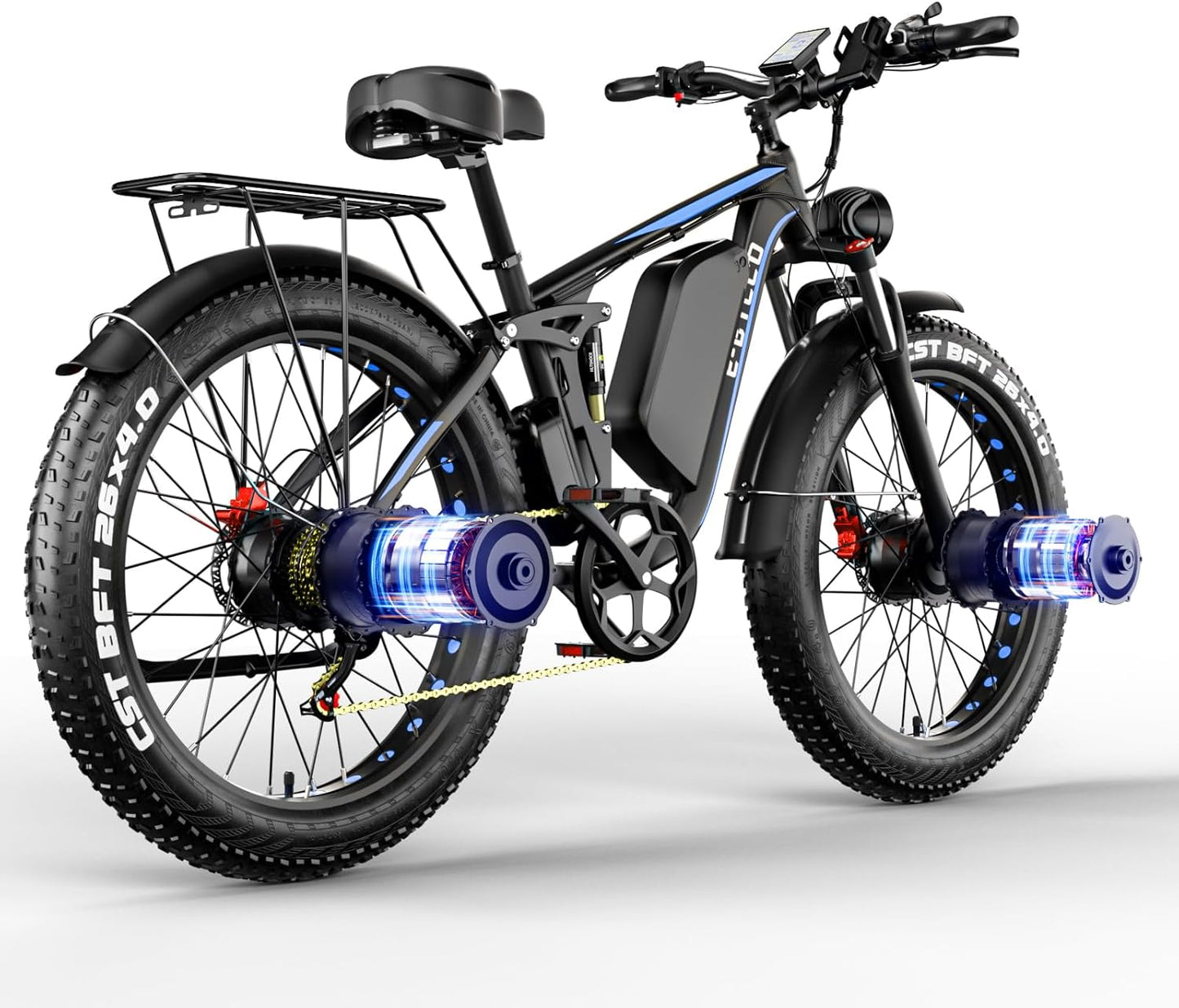Snokco EB7Pro Electric Bike Dual Motor Adult Electric Bike Battery 52V 23Ah Hydraulic Disc Brake 26 Inch Suspension Fat Tire All Terrain Electric Bike