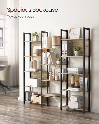 VASAGLE Bookcase, Bookshelf with 14 Shelves, Metal Frame, Shelf Unit for Living Room, Home Office, Industrial Style, 24 x 158 x 166 cm, Rustic Brown and Ink Black LLS107B01