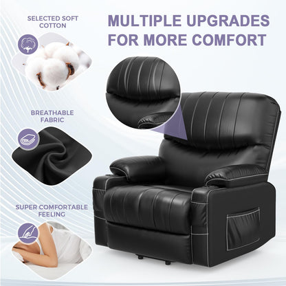 BareTay Recliner Armchair Electric Lift Chair with Massage & Heat, Extended Footrest, Oversized Riser Reclining Chair Lounge Sofa with Type C+USB, 2 Drink Holders, 4 Side Pockets