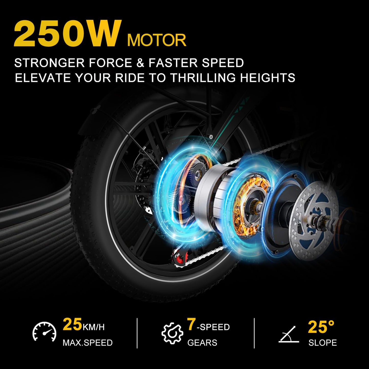 HITWAY 20 * 4.0” Electric Bike, 48V 10.4Ah Battery up to 50-100KM, 250W Motor Fat Tire E Bike, Foldable Electric Bicycles with 7-Speeds for Adult Commuters