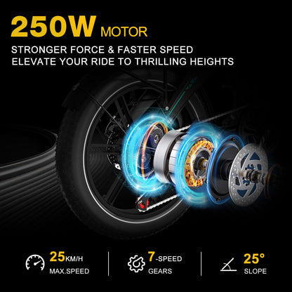 HITWAY 20 * 4.0” Electric Bike, 48V 10.4Ah Battery up to 50-100KM, 250W Motor Fat Tire E Bike, Foldable Electric Bicycles with 7-Speeds for Adult Commuters