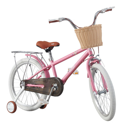 BSTSEL Kids Bike 16" 18" 20" 22" Pink Girls Children Bicycle with Basket, Silent Stabilizers Training Wheels and Double Brakes Ages 5-14 Years Old Children Bike 16-22 inch Bike Gift