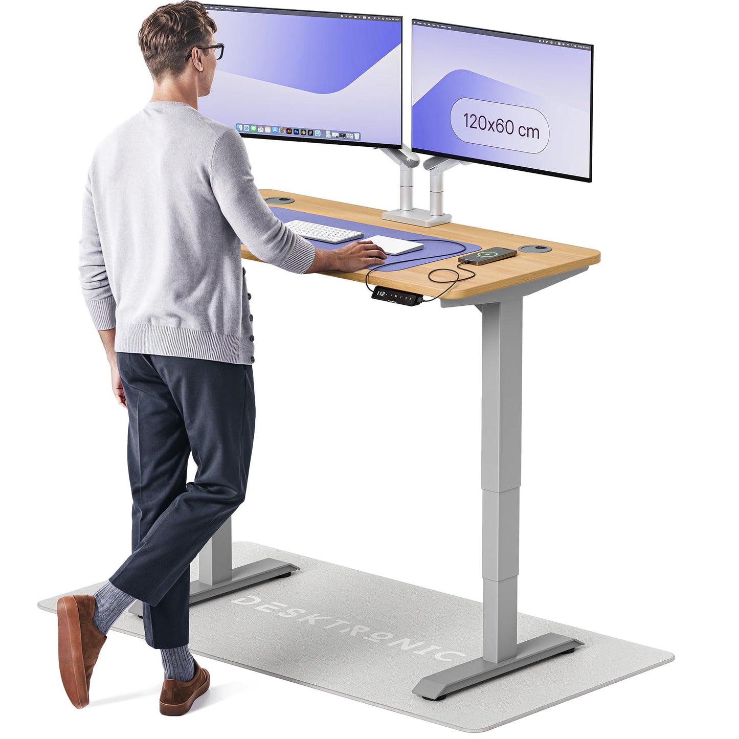 Height-Adjustable Desk 180 x 80cm - Standing Desk - Integrated USB/USB-C - 3 Memory Presets - Dual Motor Electric Touchscreen Stand Up Table - Great Gift for Smart Home Solutions