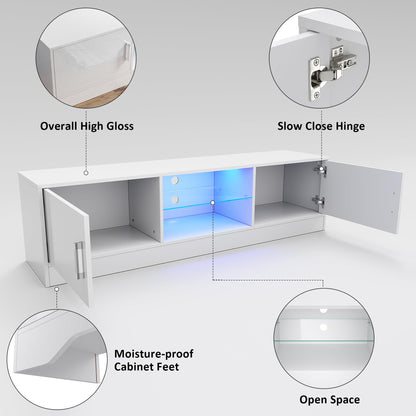ELEGANT 1200mm LED TV Cabinet Modern White Gloss TV Stand with Ambient Lights for Living Room and Bedroom with Storage Furniture for 32 40 43 50 inch 4k TV