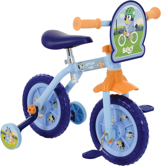 Bluey 2-In-1 Training Toddler Bike - Convertible Training and Balance Bike for 2+ Years Girls and Boys with Removable Pedals and Stabilisers - Adjustable 10 Inches Bikes for Kids - Bluey Toys