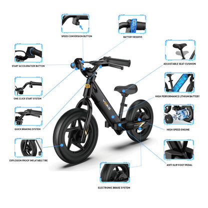 YBIKE Electric Balance Bike,12 Inch Kids Electric Bike for Ages 3-5 Years Old, Kids Balance Bikes with Adjustable Seat, Dirt Bike for Boys & Girls