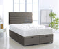 Plush Velvet Ottoman Divan Bed Foot Lift Open With 1000 Pocket Mattress And Horizontal Lined Headboard | Gas Lift Ottoman Storage Divan Bed Set (Silver, 5.0FT King Size)