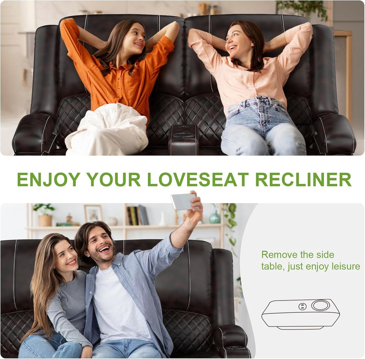 2 Seat Recliner Sofa, Reclining Loveseat with USB Charge Ports, 3 Cup Holders, 2 Side storage Pockets Recliner Love Seat Couches for Living Room, RV