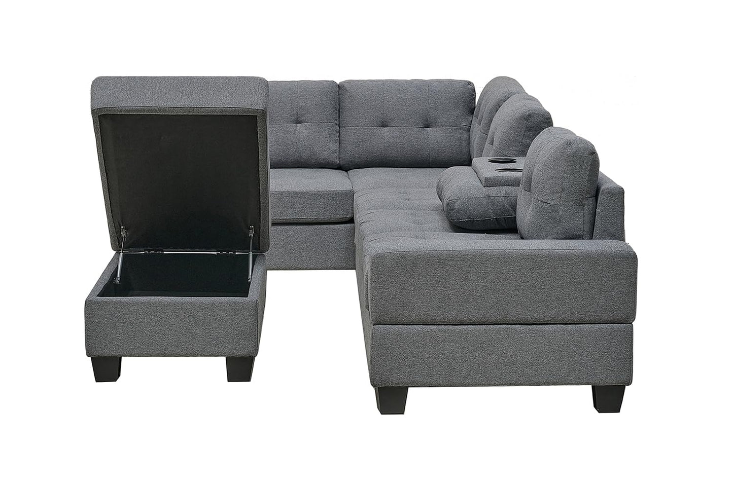 Western Grey Fabric Corner Sofa suite With Drop Down Cup Holder And Ottoman for livingrooms -Cheap sofas & couches-3020 (Grey Fabric, Right Hand Side)