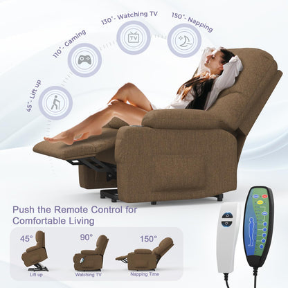 BareTay Recliner Armchair Electric Lift Chair with Massage & Heat, Extended Footrest, Oversized Riser Reclining Chair Lounge Sofa with Type C+USB, 2 Drink Holders, 4 Side Pockets