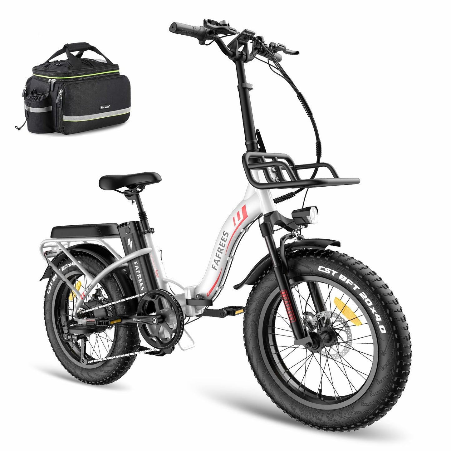 Fafrees F20 MAX Electric Bikes, 20 * 4.0inch Fatbike Fold Electric Bicycle, 48V 22.5Ah Battery Ebike, Range 80-140KM, Front Basket, Electric Mountain Bike for Adults