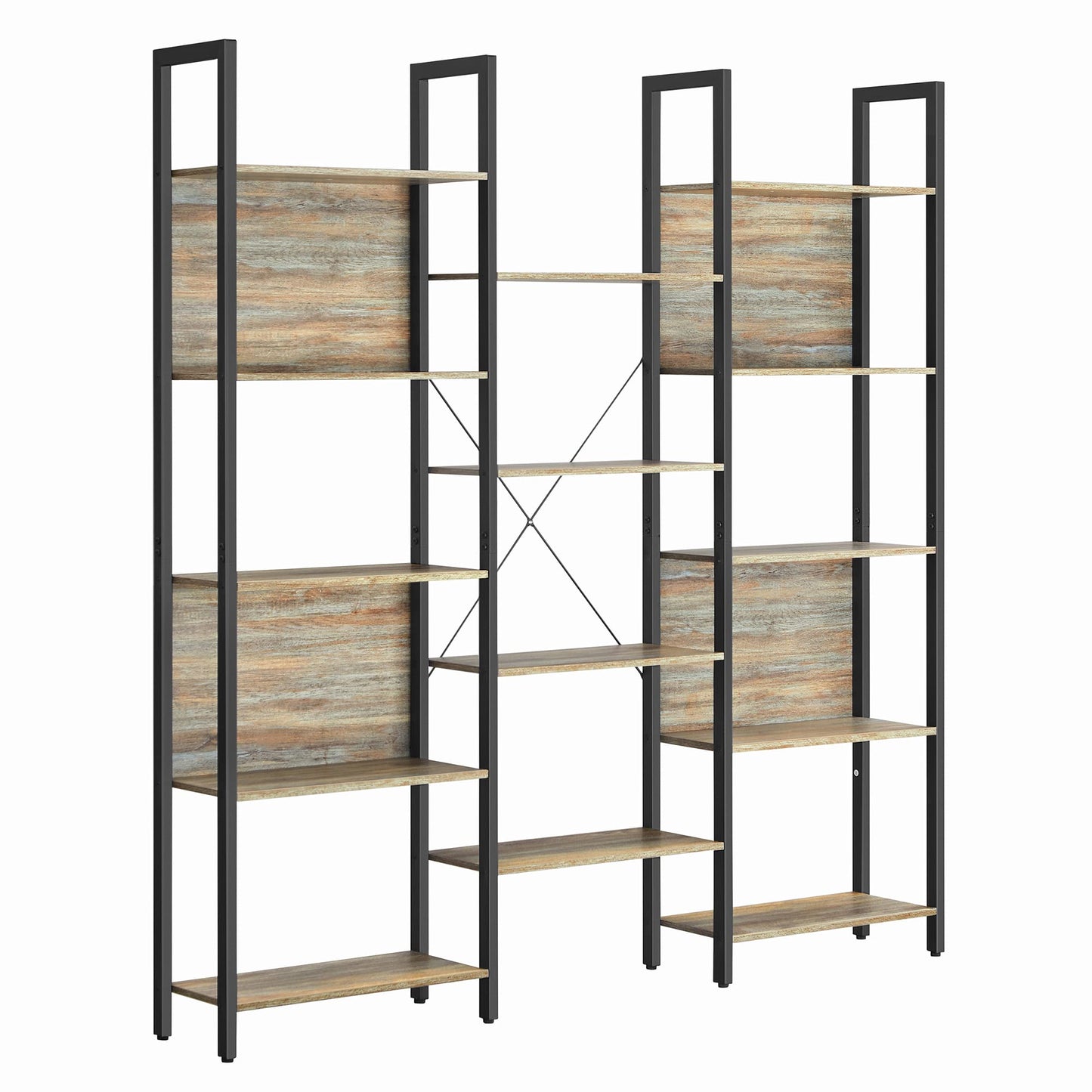 VASAGLE Bookcase, Bookshelf with 14 Shelves, Metal Frame, Shelf Unit for Living Room, Home Office, Industrial Style, 24 x 158 x 166 cm, Rustic Brown and Ink Black LLS107B01