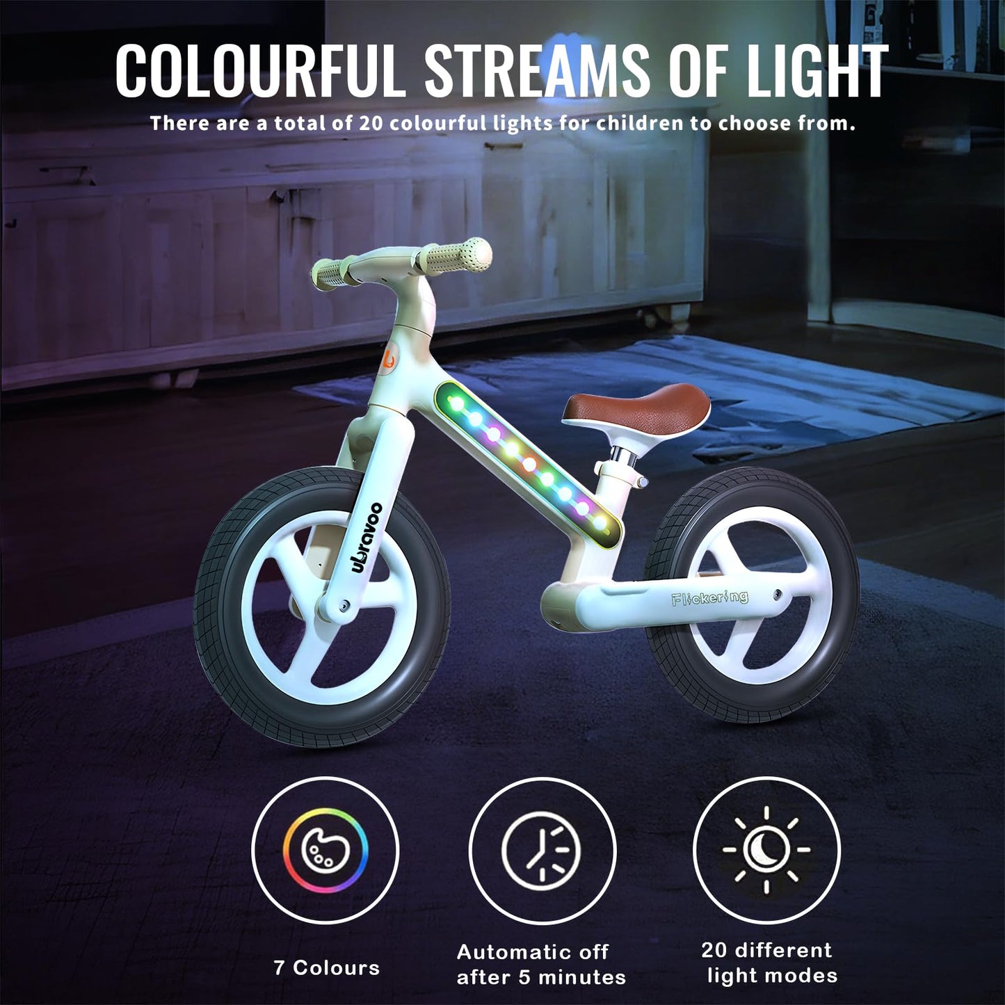 UBRAVOO Children Bike Ages 3 to 7 Years, Lightweight Nylon LED Light-Up Frame Kids' Bikes, No Pedal Beginner Training Kids Bicycle for Girls & Boys