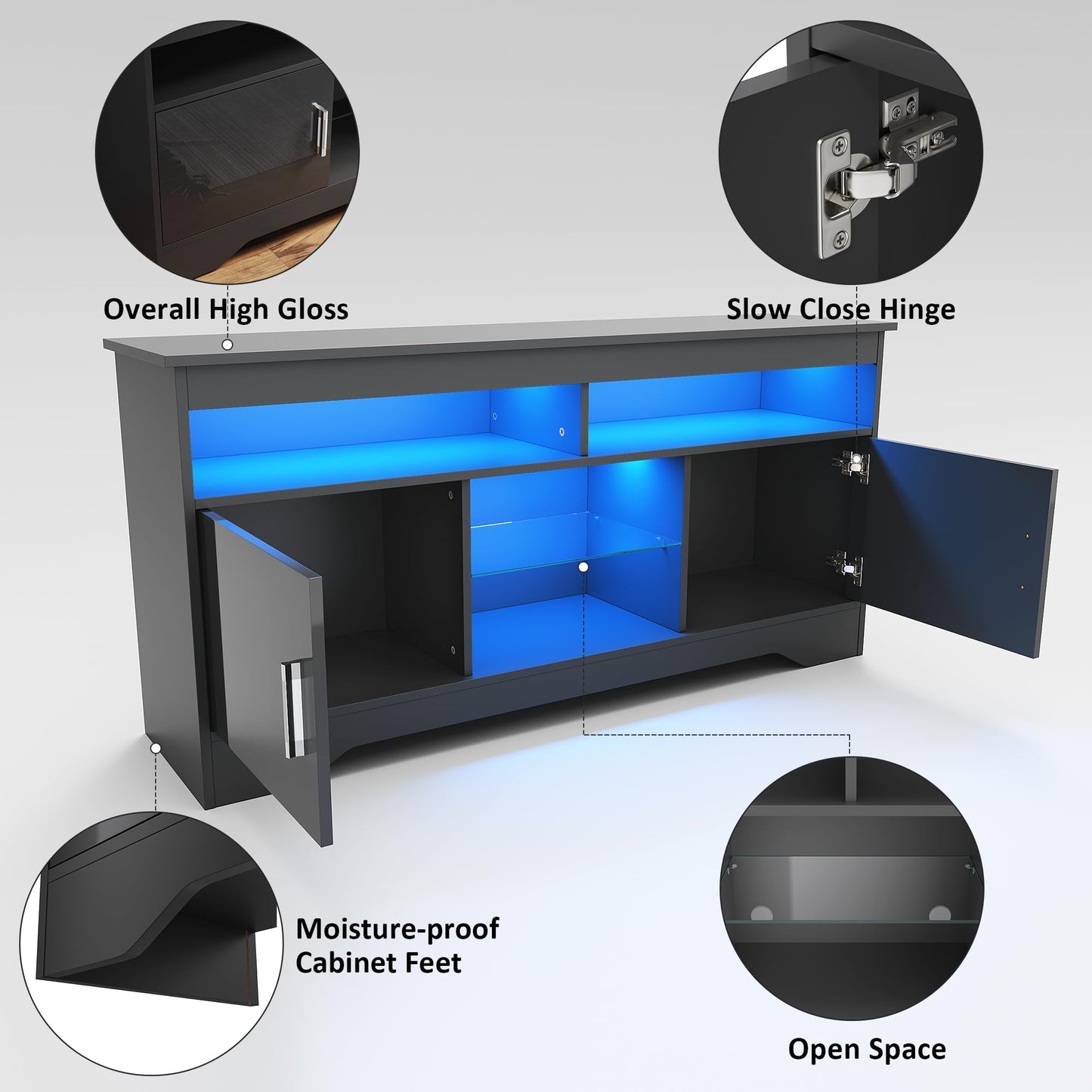 ELEGANT 1200mm LED TV Cabinet Modern White Gloss TV Stand with Ambient Lights for Living Room and Bedroom with Storage Furniture for 32 40 43 50 inch 4k TV