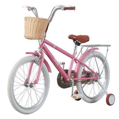 BSTSEL Kids Bike 16" 18" 20" 22" Pink Girls Children Bicycle with Basket, Silent Stabilizers Training Wheels and Double Brakes Ages 5-14 Years Old Children Bike 16-22 inch Bike Gift