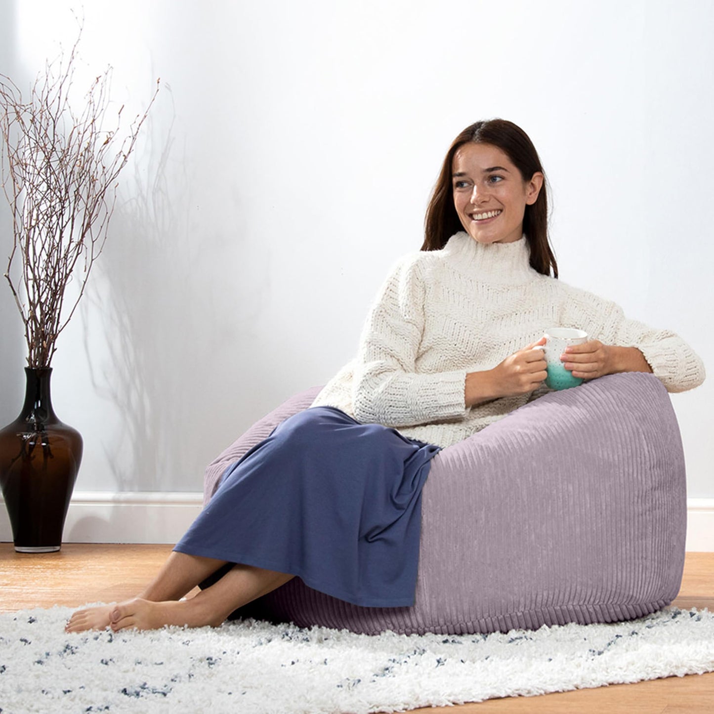icon Kingston Cord Bean Bag, Beige, Large Adult Bean Bag Chair with Filling Included, Comfy Chair, Living Room Furniture, Bedroom Furniture